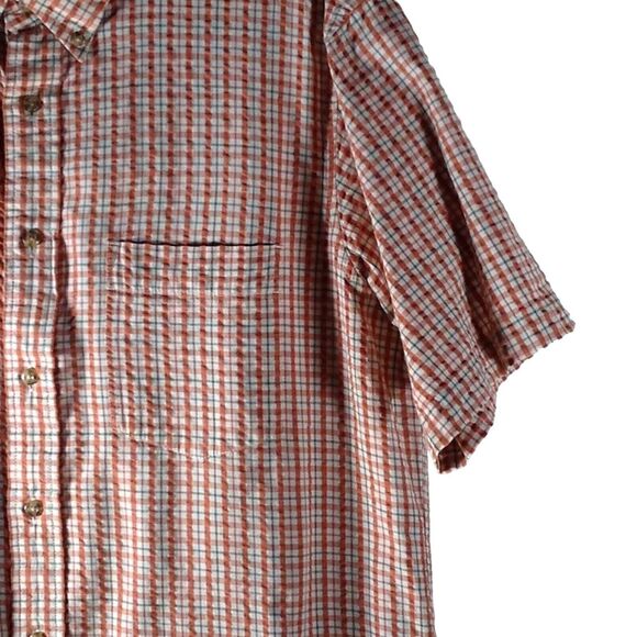 Eddie Bauer Orange Plaid Checkered Button Down Short Sleeve Men Shirt Medium - Picture 4 of 15